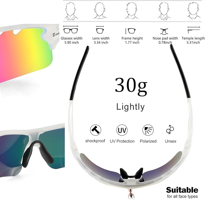 BangLong Polarized Sports Sunglasses Cycling Sun Glasses for Men Women with 5 Interchangeable Lenes for Running Baseball Golf-StrideForce Fitness
