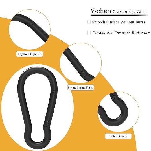 100Pcs 2.4" Carabiner Clip Spring Snap Hook, M6 2-3/8 Inch Heavy Duty Black Small Carabiner, Quick Link Keychain Clip for Keys Swing Set Camping Gym Hiking Traveling(260 lbs Capacity)-StrideForce Fitness