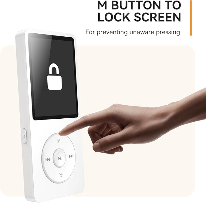 AGPTEK A02 MP3 Player with Bluetooth 5.3, 1.8 inch Screen Portable Music Player with Speaker, FM Radio, Voice Recorder, Supports Expanded Up to 128GB(White, 64GB)-StrideForce Fitness