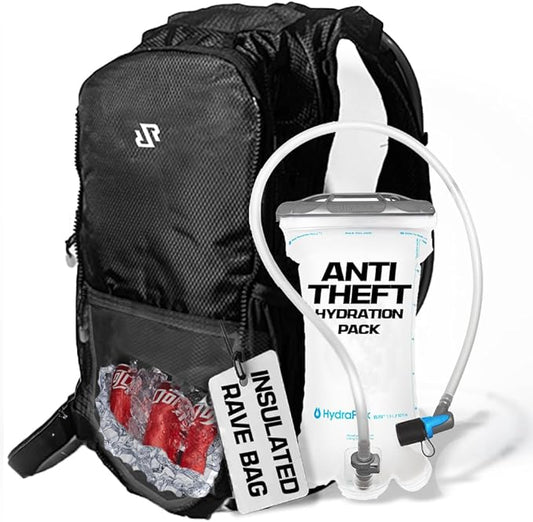 RAVERUNNER® Anti-Theft Hydration Backpack | Festival Approved Rave Backpack for Concert Goers, Leak-Free Festival Water Backpack for EDC, Rave Hydration Pack-StrideForce Fitness