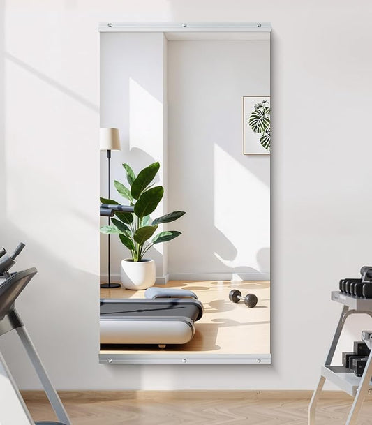 Home Gym Mirror - 48x24 Inch, 1PCS Frameless Tempered Glass Full Body Mirror for Wall Mount - Ideal for Yoga, Workout, Bedroom, Dance Studio (Silver)-StrideForce Fitness