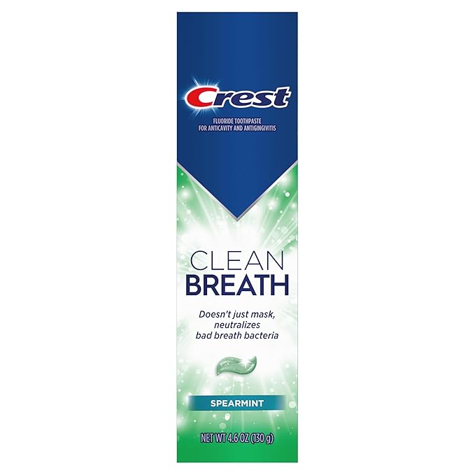 Crest Toothpaste Clean Breath Spearmint 4.6oz – Neutralizes Bad Breath, Antibacterial Protection, Fights Cavities, Freshens Breath, Gently Whitens