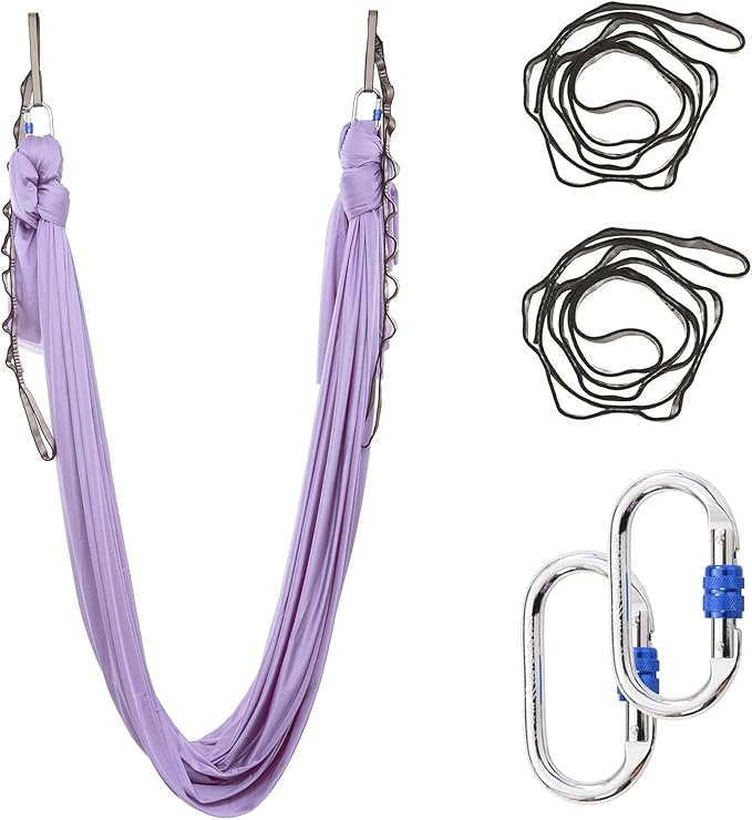 5.5 Yards Aerial Silks Yoga Swing Set - Aerial Yoga Hammock Kit Anti-Gravity Flying for Fitness, Low/Non Stretch Nylon Tricot Fabric Hardware Included for Dance-StrideForce Fitness