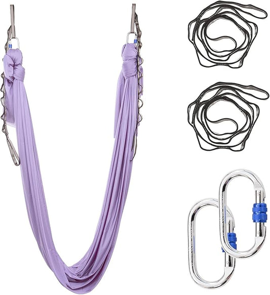 5.5 Yards Aerial Silks Yoga Swing Set - Aerial Yoga Hammock Kit Anti-Gravity Flying for Fitness, Low/Non Stretch Nylon Tricot Fabric Hardware Included for Dance-StrideForce Fitness