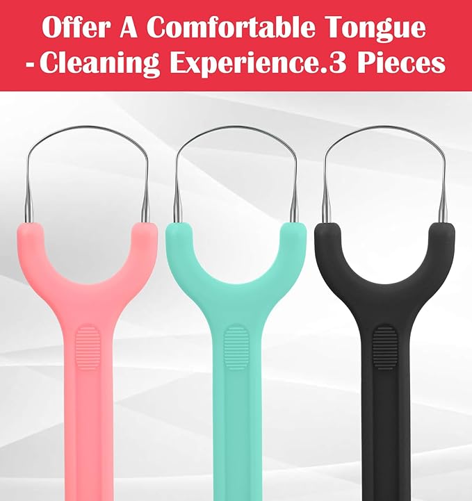 6Pack Tongue Scraper, Stainless Steel Tongue Cleaner for Adults, Metal Oral Hygiene Tool for Bad Breath, Easy to Use & Portable (3 Color)