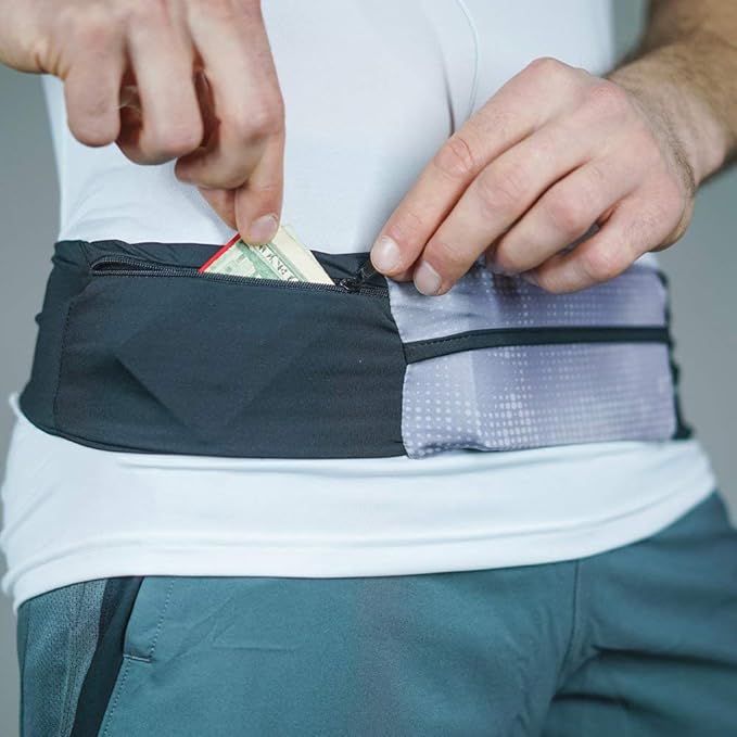 3 Pocket Adjustable Running Belt Waist Pack, Fanny Pack For Working Out With Sweat Resistant Backing, Holds All iPhone Models-StrideForce Fitness