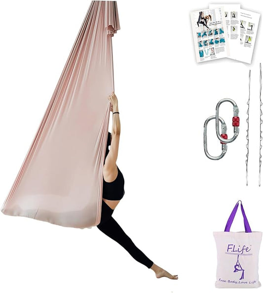 F.Life Aerial Silk Yoga Hammock & Swing for yoga Inversion,Strength training,starter hardware kit-StrideForce Fitness