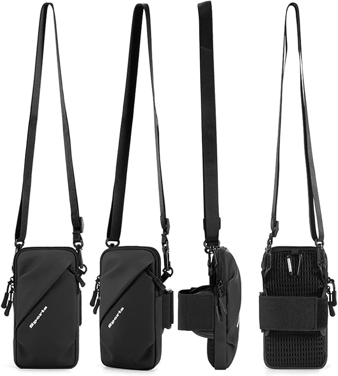 Phone Holder Arm Band, Small Crossbody Shoulder Holsters Bag with Arm Bands, Fits iPhone and Android, Use for Running, Walking, Hiking & Biking (6.7 Inches, Black)-StrideForce Fitness