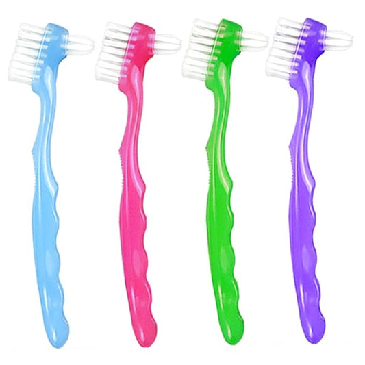 Denture Brushes 4Pcs Denture Brush, Dual Head Toothbrush with Hard Bristles, Comfortable Handle for Elderly, Easy to Use Hard Hygienic Bristle Toothbrush