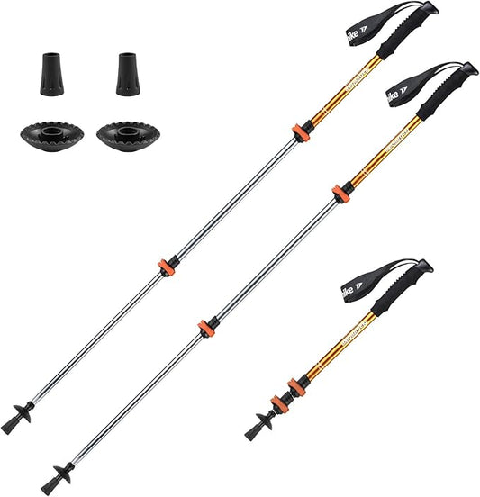 Naturehike Collapsible Trekking Poles, Adjustable Lightweight Aluminum Hiking Poles, Shock Absorption with Wrist Straps for Hiking and Daily Use, Yelllow/Green (Set of 2)-StrideForce Fitness