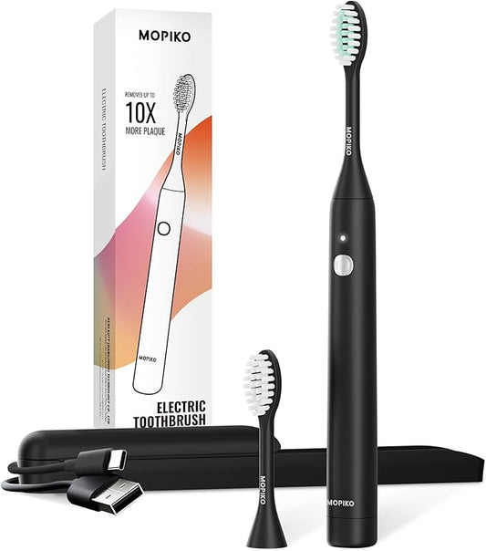 Sonic Electric Toothbrush for Adults - Type C Rechargeable Portable 3 Modes Black Sonic Electric Toothbrush with Travel Kit