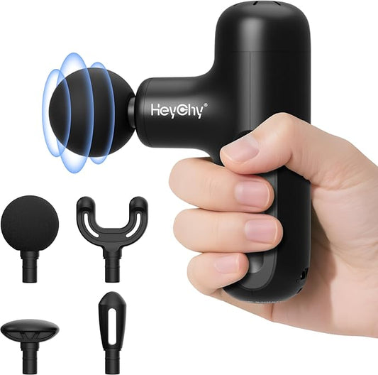 Mini Massage Gun Deep Tissue, Handheld Portable Mini Travel Size Percussion Deep Tissue Massager with 4 Attachments & 5 Speeds,Ideal Gift for Men & Women, Black