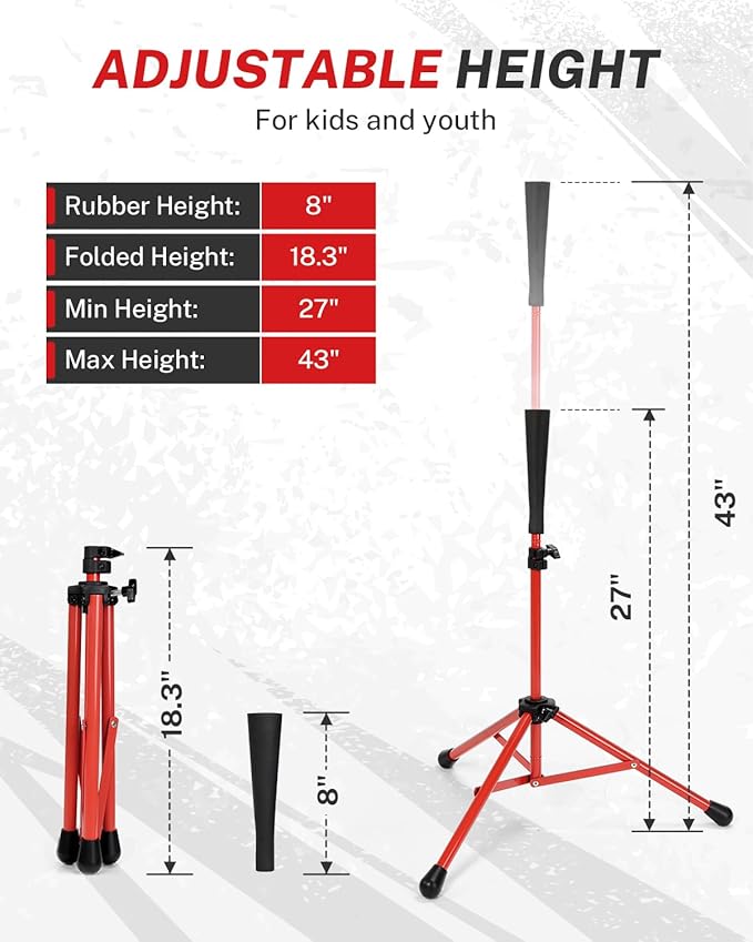 Gonex Baseball Softball Practice Hitting Batting Tripod Stand Rubber Tee Collapsible Portable with Carrying Bag-StrideForce Fitness