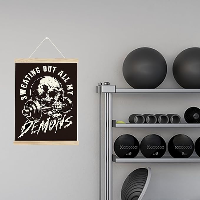 Gym Dumbbell Motivational Posters College Dorm Posters Gifts for Guys Friends Sweating Out All My Demons Gym Flag Wall Art Decor Sign for Home Gym Bedroom Office-StrideForce Fitness