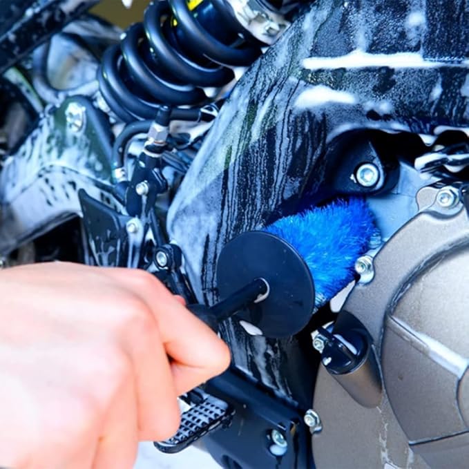 Motorcycle Wheel Cleaning Stand with Cleaning Brush Kit,Universal Roller Paddock for Dirt Street Bike Ebike for Tire Cleaning & Chain Lubrication(Bikes<700 lb & Tire Width<250 mm)(9PCS)-StrideForce Fitness