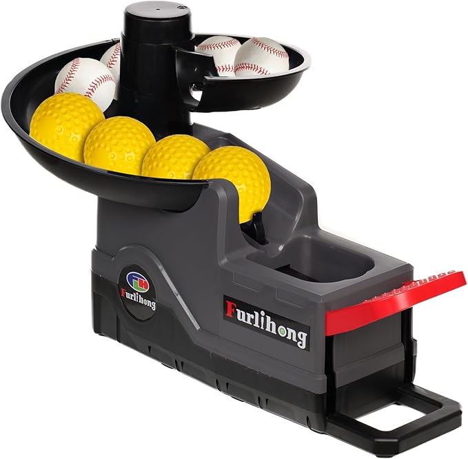 Furlihong 691BH Baseball Softball Toss Machine, Foot-Operated, No Power Needed, 4 Adjustable Gears, Includes 2 Ball Chutes, 1 PU Baseball & 1 PU Softball-StrideForce Fitness