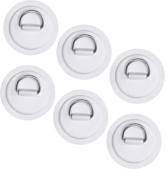 TOBWOLF 6 Pack Stainless Steel D-Ring Patch for Inflatable Boat Kayak Dinghy SUP, D-Ring PVC Patch Stand-Up Paddleboard Canoe Rafting Accessories, NO Glue Included-StrideForce Fitness