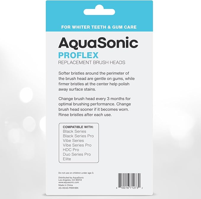 AquaSonic Genuine Duo PRO 8-Pack Replacement Brush Heads - Upgraded Proflex Brush Heads for Improved Plaque Removal - ADA Accepted - Genuine AquaSonic