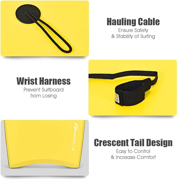 Goplus 41''/37''/33'' Lightweight Body Board for Beach, Surf Board with EPS Core, XPE Deck, HDPE Slick Bottom, Wrist Leash, Bodyboard for Kids Adults Surfing-StrideForce Fitness