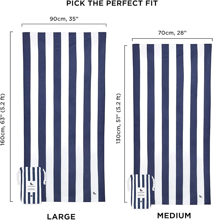 Dock & Bay Beach Towel - Quick Dry, Sand Free - Compact, Lightweight - 100% Recycled - Includes Bag - Cabana - Whitsunday Blue, Medium (130x70cm, 51x27)-StrideForce Fitness