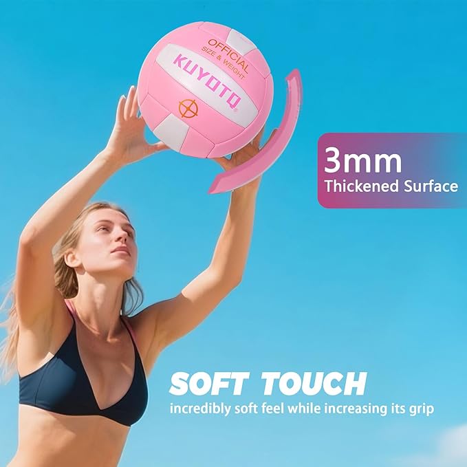 KUYOTQ Official Size 5 in&Outdoor Beach Volleyball,3MM Thickened Surface Soft Leather Youth Womens Mens Volleyball for Game Gym Training(Deflated)-StrideForce Fitness