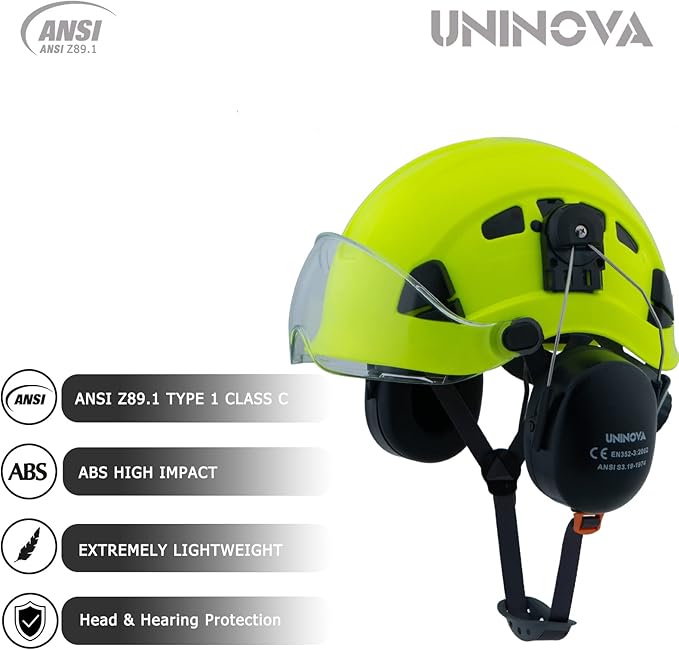 UNINOVA Arborist Helmet Forestry Helmet Chainsaw Helmet with Visor and Earmuffs,OSHA Safety Hard Hat Helmet for Logging Trimming Mowing Climbing Tree Service Garden Work-StrideForce Fitness
