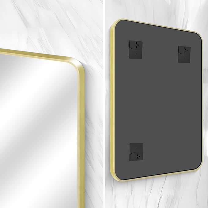 Gold Bathroom Mirror,36x48 inch Wall Mirror for Bathroom Wall Mounted,Round Rectangle Mirror for Bathroom Over Sink,Modern Frame for Home Decor Living Room,Bedroom Entryway,Horizontal/Vertical-StrideForce Fitness