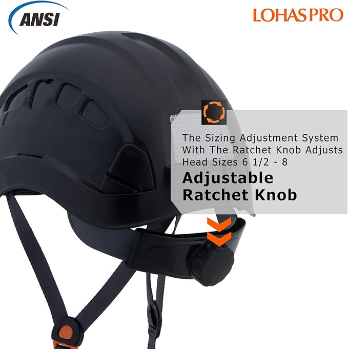 Hard Hats Construction Safety Helmet ANSI Z89.1 Approved OSHA Hardhat, LOHASPRO Vented Men Worker Black Hard Hat with Chin Strap Tree Climbing Rescue Arborist Helmet (P2 Black)-StrideForce Fitness