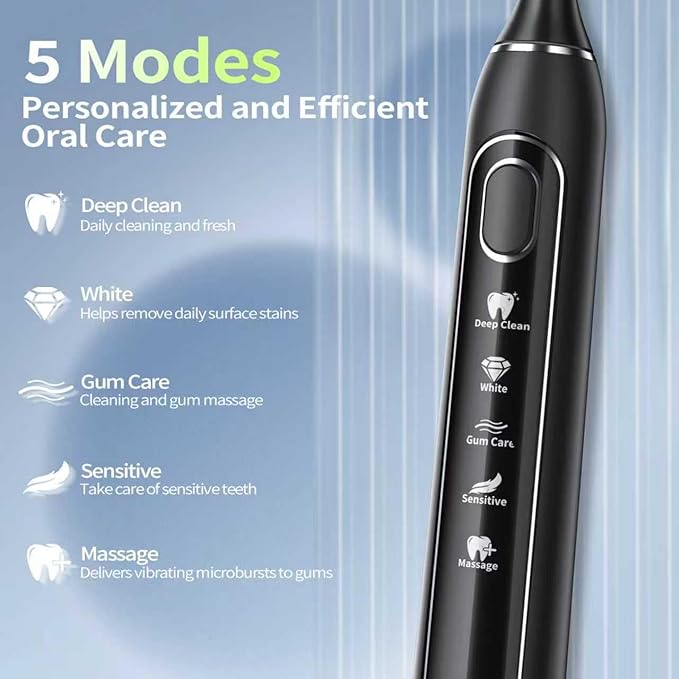 Sonic Electric Toothbrush for Adults: 42000 VPM Deep Cleaning for Travel & Sensitive Teeth – Rechargeable Toothbrush with 6 Brush Heads, 5 Modes & 100 Days Battery, IPX7 Waterproof for Home Family