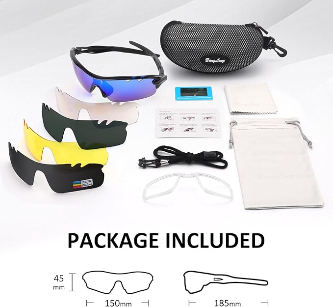 BangLong Polarized Sports Sunglasses Cycling Sun Glasses for Men Women with 5 Interchangeable Lenes for Running Baseball Golf-StrideForce Fitness