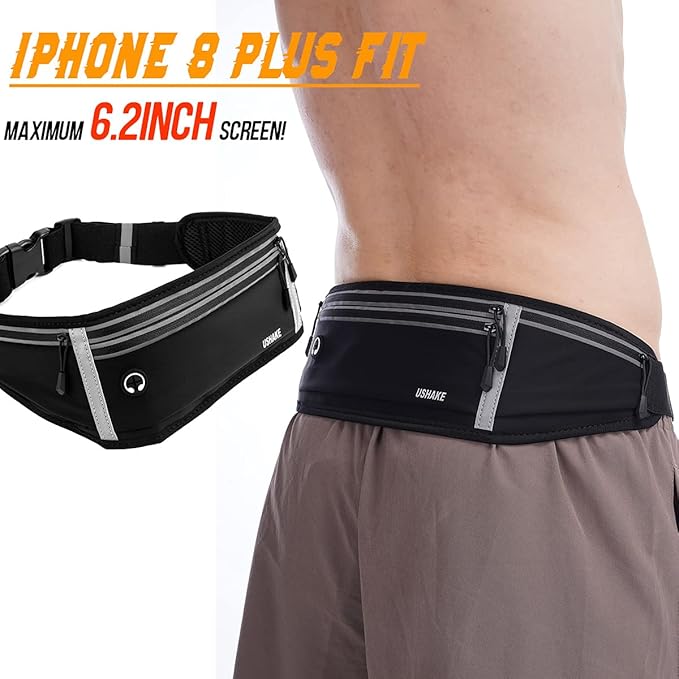 USHAKE Slim Running Belt, Workout Fanny Pack for Men Women,Exercise Waist Pack for Apple iPhone Holder, Runner Belt for Running Walking Cycling Camping Gym-StrideForce Fitness