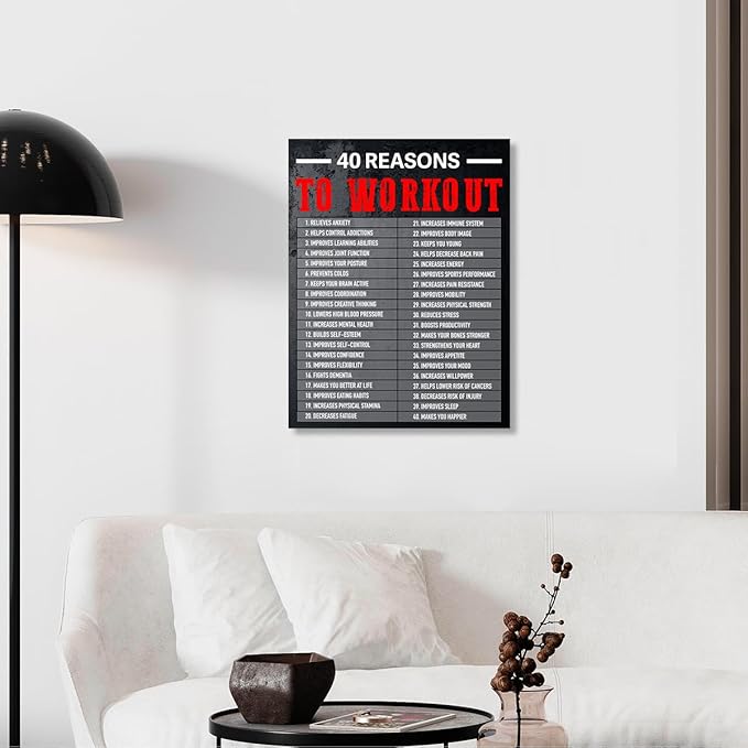 Gwisml 40 Reasons To Workout Wall Art,Inspirational Exercise Fitness Canvas Frame Paintings For Gym Sports Room Home Workplace Wall Art Decor-StrideForce Fitness