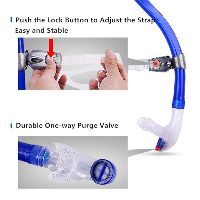 Swim Snorkel for Lap Swimming,Adult Swimmers Snorkeling Gear for Swimming Snorkel Training in Pool and Open Water,Snorkle Center Mount Silicone Mouthpiece One-Way Purge Valve-StrideForce Fitness