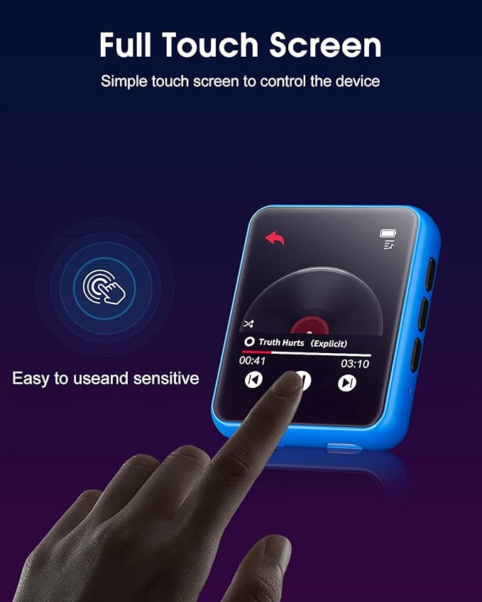 MP3 Player with Bluetooth 5.0 Portable HiFi Lossless Sound MP3 Music Player and FM Radio Recorder E-Book 2.4 inch Screen Maximum Support 128GB（Blue）-StrideForce Fitness