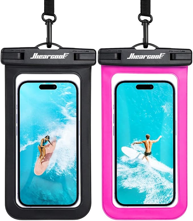 Hiearcool Waterproof Phone Pouch,Underwater Phone Cases Compatible for iPhone 17 16 15 14 13 Pro Max,Waterproof Dry Bag for Cruise Travel Essentials Phone Water Protector Pouch-Black&Bright Red-2Pack-StrideForce Fitness