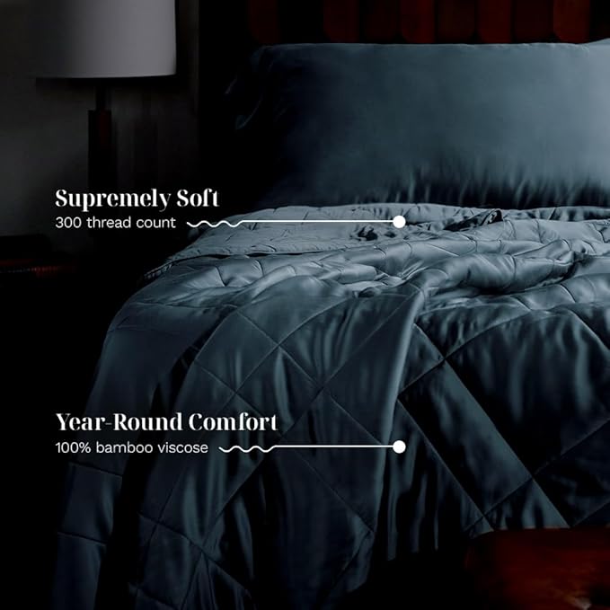 LUXOME Lightweight Blanket | 100% Rayon (Viscose) from Bamboo Fabric & Fill | King/Cal King - 98"x92" | Thermal-Regulating | Ocean-StrideForce Fitness