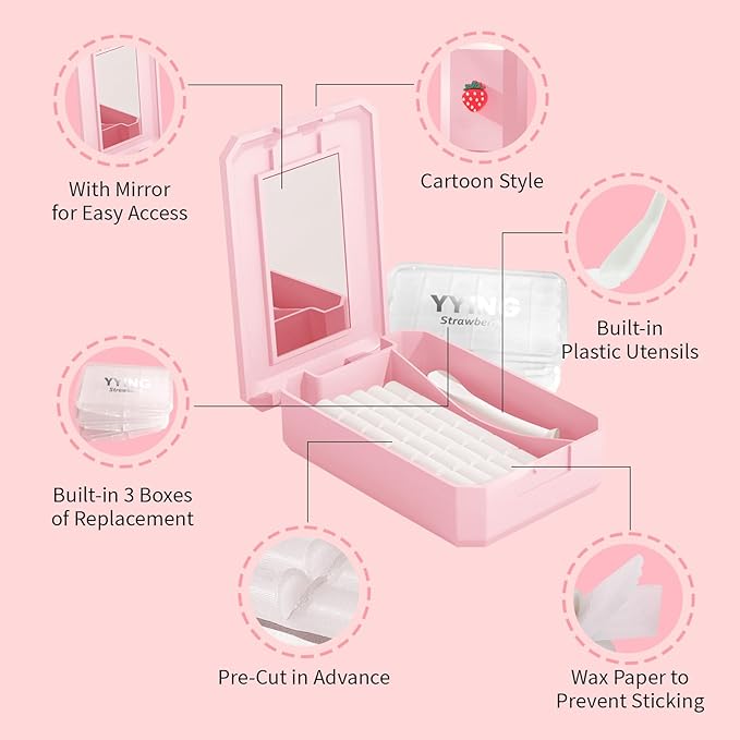 1+3 Pack Orthodontic Wax for Braces Aligners 120 Precut Wax Dots, Braces Wax, Hardcover Box Dental Wax with Mirror for Home Travel Office, Strawberry Flavored