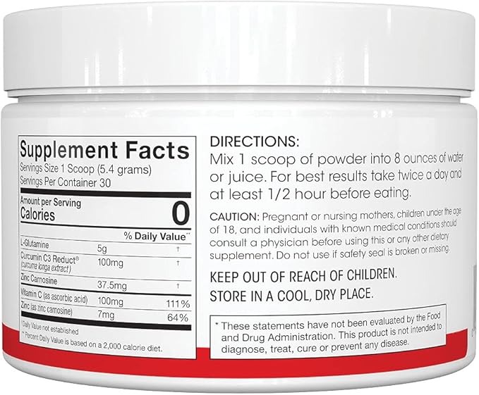 Silver Fern Gut Repair - Digestive Health Supplement Powder - L-Glutamine, Curcumin, Zinc & Ascorbic Acid (1 Tub - 30 Servings)-StrideForce Fitness