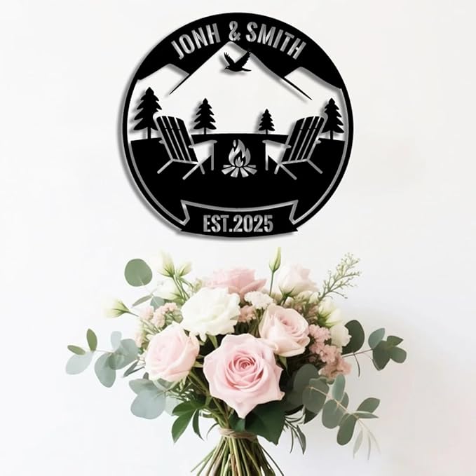 Personalized Campfire Metal Name Sign | Custom Camping Metal Signs | Family Wall Art & Split Letter Name | Wedding Gift & Anniversary | Indoor Decor Gift for Women, Men, Wife, Parents, Couple-StrideForce Fitness