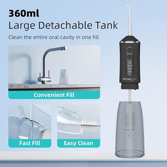 Water Dental Flosser for Teeth Pick, Cordless 360ML Tank 5 Jet Tips Electric Flosser, Rechargeable 4 Mode IPX7 Oral Irrigator for Implants, Brace & Sensitive Teeth Care, Home & Travel Use