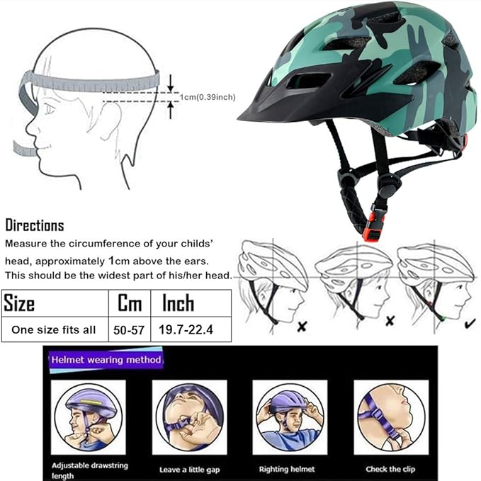 Kids Bike Helmet,Bavilk Kids Boys Girls Bike Helmets with LED Light Detachable Visor Children Youth Teen Multi-Sport for Skating Cycling Scooter Skateboard Adjustable & Lightweight 19.7"-22.4"-StrideForce Fitness