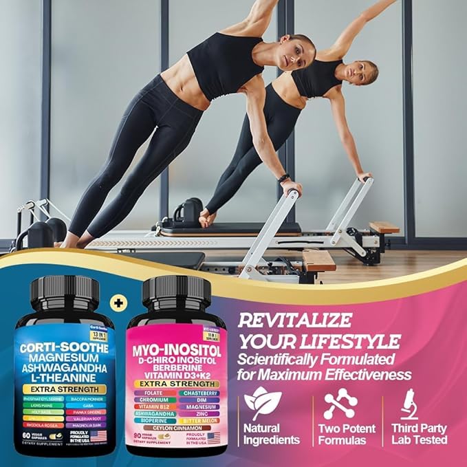 ALongDeng Soothe-Smooth Bundle,Soothe & Smooth Bundle Multivitamin Combo, Cortisol Support Myo-Inositol Multivitamin Combo with Magnesium Glycinate, Ashwagandha, L-Theanine & Herbal Blend - D-StrideForce Fitness