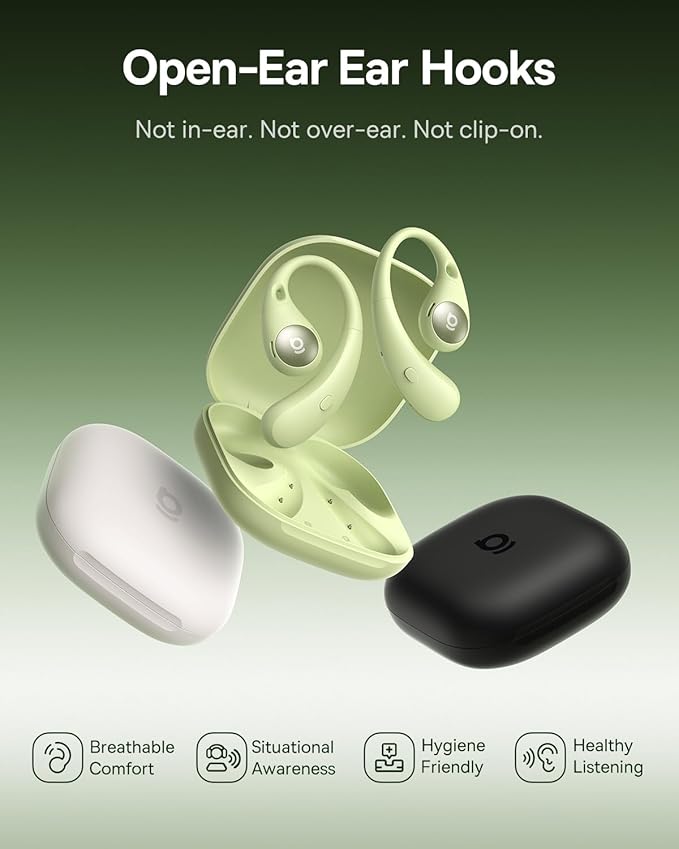 Baseus Eli Sport 2 Open-Ear Headphones Wireless Earbuds,Secure Earhook Sport Design,Ultra-Comfort,4-Mic Clear Calls, IP57 Waterproof,45H Play, Bluetooth 6.0 Earhook Fit Running Workout Gym -Green-StrideForce Fitness