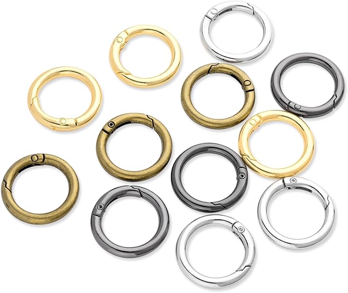 12 Pack Assorted Metal Round Carabiner Clip, 3/4 Inch Trigger Spring O Rings, Spring Snap Clip Hooks for Replacement Purse Strap Ring, Paracord Lanyard Clips, Keychain Rings Hardware DIY Crafts Making-StrideForce Fitness