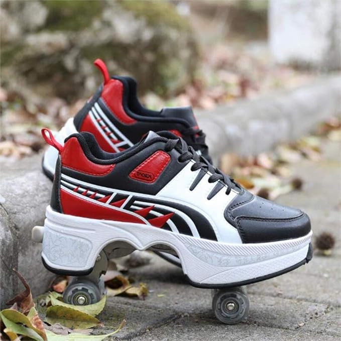 Double-Row Deform Wheel Automatic Walking Shoes Invisible Deformation Roller Skate 2 in 1 Removable Pulley Skates Skating Parkour-StrideForce Fitness