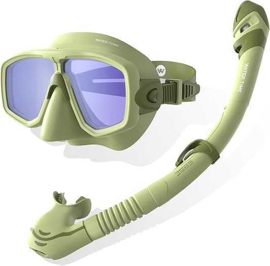 WATERTIME Snorkeling Gear for Adults, Dry Top Snorkel Set with Anti-Fog Panoramic Diving Mask & Waterproof Design, Adult Snorkel Mask for Snorkeling and Scuba Diving-StrideForce Fitness