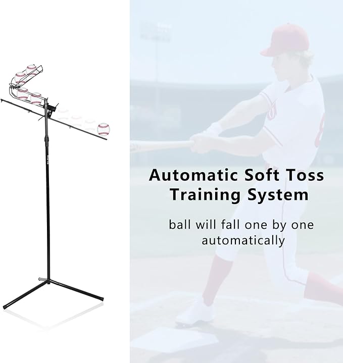 Baseball Soft Toss Pitching Machine | Training System, Support Auto & Manual Ball Drop, Height Adjustable, Hold Up to 10 Balls, Baseball Hitting Swing Trainer for All Ages and Skill-StrideForce Fitness