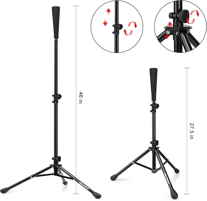 Baseball Tee Batting Tee Softball Tee Portable Travel Hitting Tee,Easy Adjustable Height,Stable Tripod Stand-StrideForce Fitness