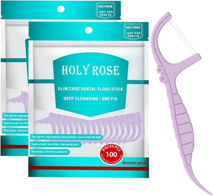 Holy rose Twin Line Dental Floss Picks with Mint Flavor - Dual Cleaning, Adult-Friendly End Toothpicks - 200 Count Flossers is Travel Oral Care Kit Cleaning Tool for Teeth.