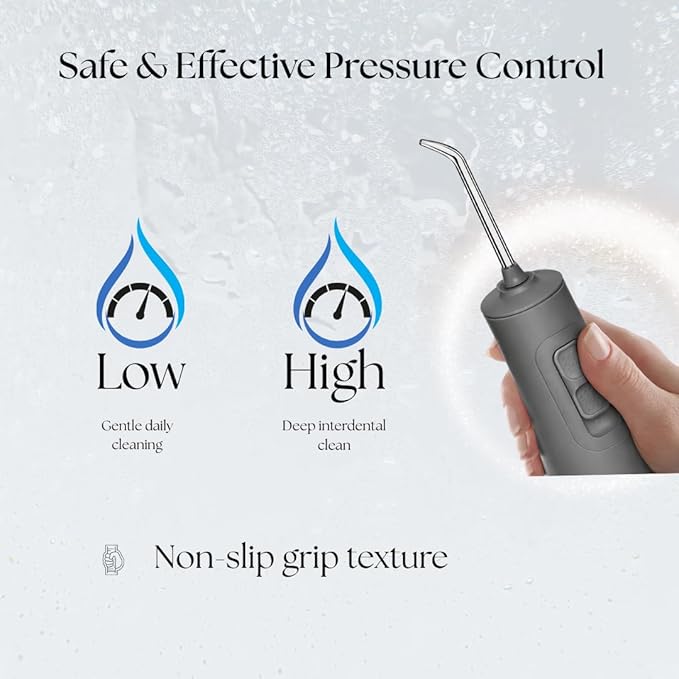HydroAdvance Cordless Water Flosser for Teeth & Gums | Rechargeable Portable Oral Irrigator for Braces & Travel | Pulse Cleaning with 2 Flossing Tips | Waterproof Dental Care Device (Gray)